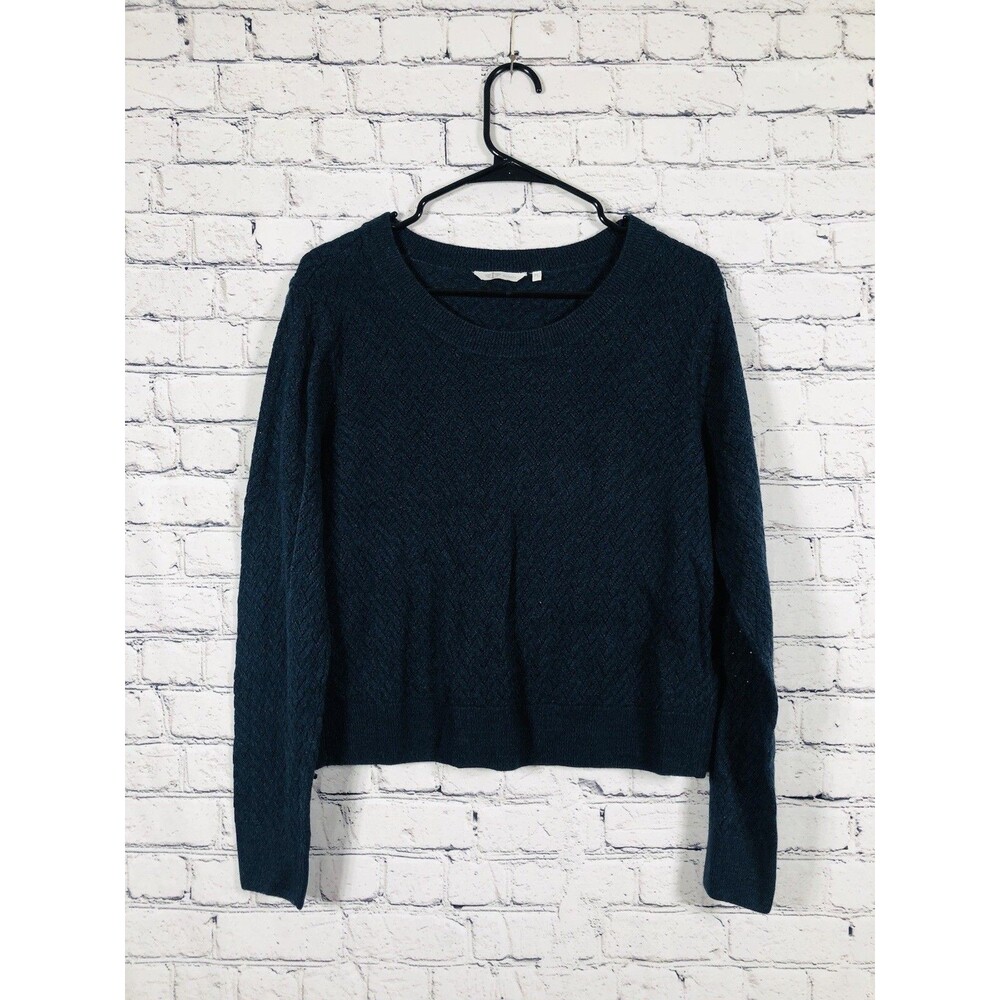 Dockers Women's  Textured Knit Pullover Sweater Navy Blue Teal Petite‎ Large PL